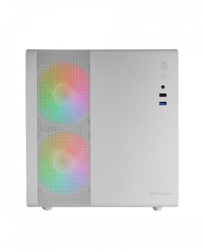 Caixa MARS GAMING MC400W PREMIUM MICRO-ATX CUBE ,3X FRGB FAN,GLASS,MESH,WATERC. ,WHITE