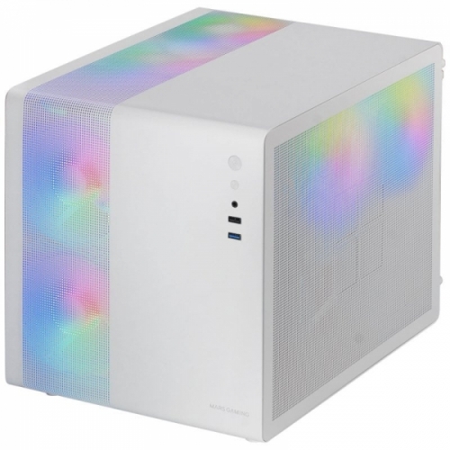 Caixa MARS GAMING MC400W PREMIUM MICRO-ATX CUBE ,3X FRGB FAN,GLASS,MESH,WATERC. ,WHITE