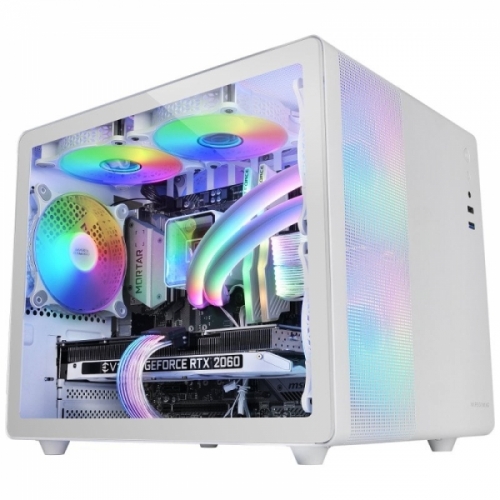 Caixa MARS GAMING MC400W PREMIUM MICRO-ATX CUBE ,3X FRGB FAN,GLASS,MESH,WATERC. ,WHITE