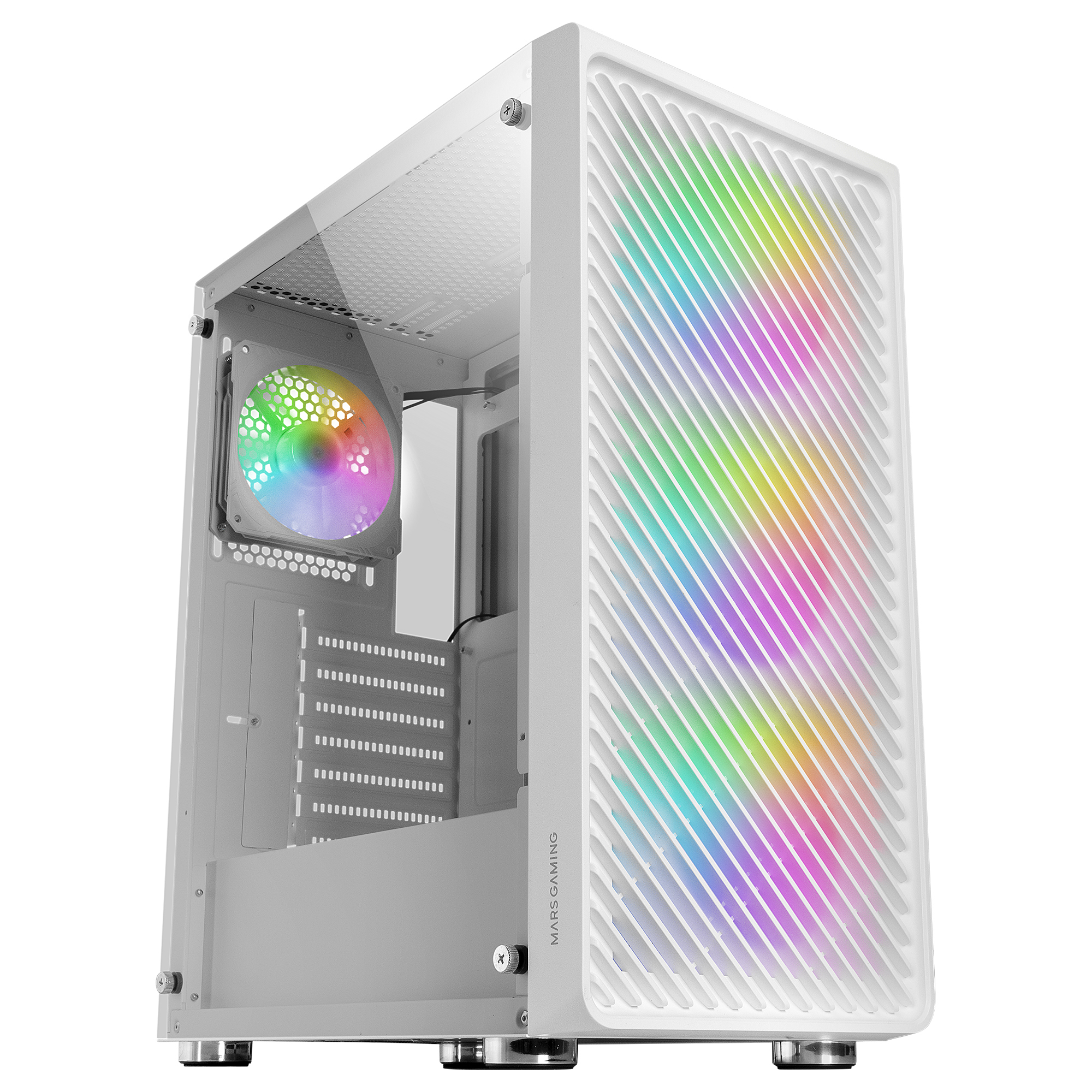 Caixa MARS GAMING MC-FW ATX ,4X 12CM ARGB FAN,GLASS,FRONT MESH,Branco