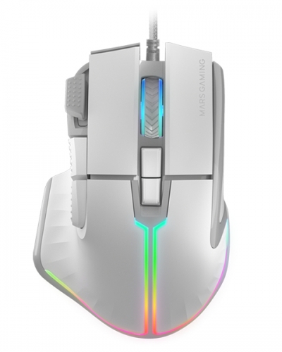 Rato MARS GAMING MM-XT,RGB GAMING,12800 DPI,ERGONOMIC WITH THUMB REST,HUANO SWITCHES,SOFTWARE,WHITE