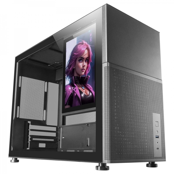 Caixa MARS GAMING MC-LCD,MICRO-ATX ,8"IPS LCD SCREEN,TEMPERED GLASS WINDOW,Preto