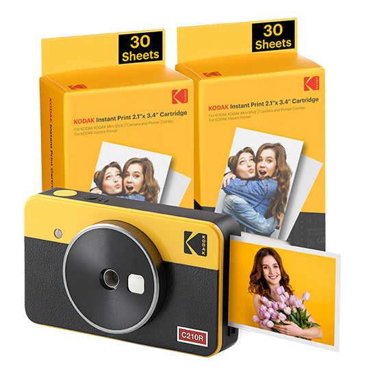 KODAK MINI SHOT 2 RETRO C210RY60 PORTABLE WIRELESS INSTANT CAMERA AND PHOTO BUNDLE 2.1X3.4 YELL