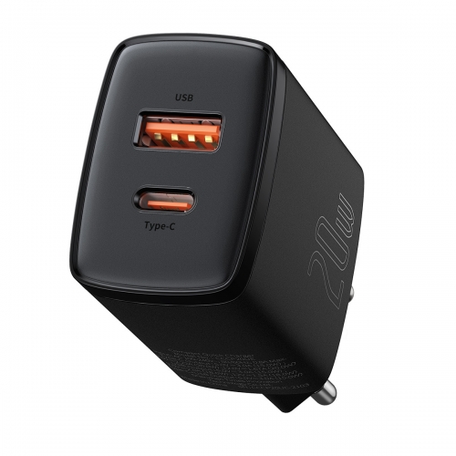 CARREGADOR BASEUS COMPACT FAST USB/USB-C 20W 3A BLACK