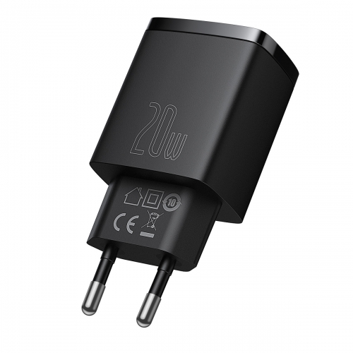 CARREGADOR BASEUS COMPACT FAST USB/USB-C 20W 3A BLACK