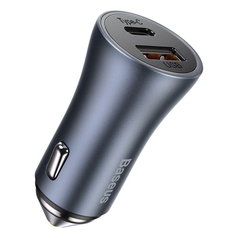 CARREGADOR CARRO BASEUS DUAL PD/QC USB-C/USB-A 40W COM CABO USB-C LIGHTNING GRAY
