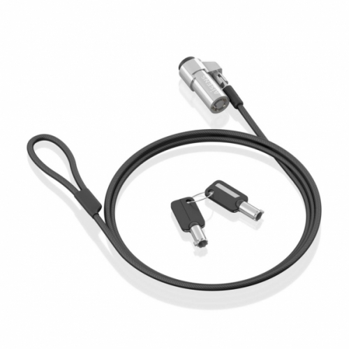 Cabo de segurança Aisens em aço com fecho de chave - Compatível com Nano Slot de 2,5x6mm - Revestimento em vinil - Preto