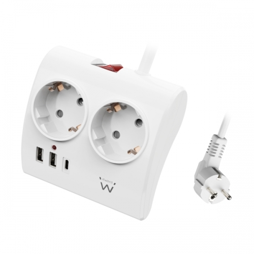 EWENT BLOCO TOMADAS DESKTOP 2x SCHUKO 1xUSB-C 2xUSB PORT 1.5MT WHITE