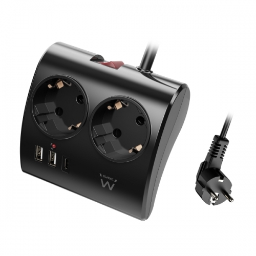 EWENT BLOCO TOMADAS DESKTOP 2x SCHUKO 1xUSB-C 2xUSB PORT 1.5MT BLACK