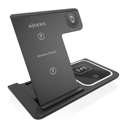 CARREGADOR AISENS INALAMBRICO USB-C 3 EN 1 15W PRETO