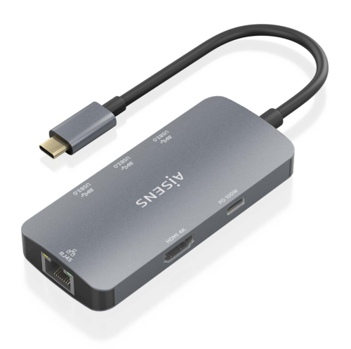 HUB AISENS USB-C DOCK 6 EM 1 USB-C A 1XHDMI 1XRJ45 3XUSB-A USB-C PD 15CM