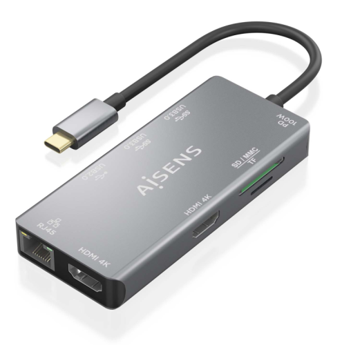 HUB AISENS USB-C DOCK 9 EM 1 USB-C 2XHDMI RJ45 2XUSB-A 3.0 USB-A 2.0 PD