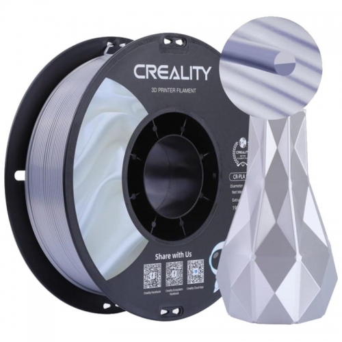 Filamento Creality PLA CR-Silk Prateado - 1,75mm - Bobine de 1kg - Compatível com impressoras 3D FDM