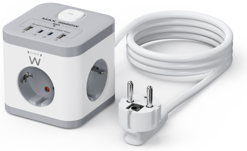Régua de alimentação Ewent EW3863 com 3 tomadas SHUCKO + 2 USB-A + 2 USB-C