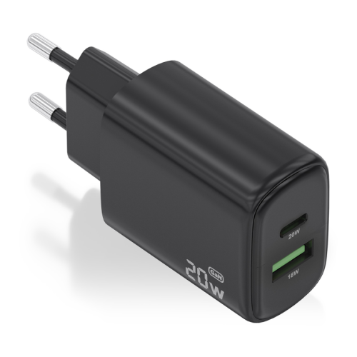 CARREGADOR AISENS GAN 20W,1XUSB-C PD3.0,1XUSB-A QC3.0,PRETO