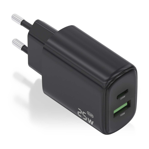 CARREGADOR AISENS GAN 25W,1XUSB-C PD3.0,1XUSB-A QC3.0,PRETO