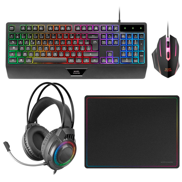 Bundle Mars Gaming MCP124PRO 4-em-1 Gaming Combo RGB Preto (Teclado PT + Rato 3200DPI + Headset + Tapete M)