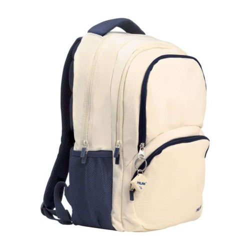 Milan Serie 1918 Mochila Escolar 25L - 3 Bolsos Delanteros + 2 Bolsos Laterales - Asas Regulables y Acolchadas - Tamanho 46,5x30x17cm - Cor Bei
