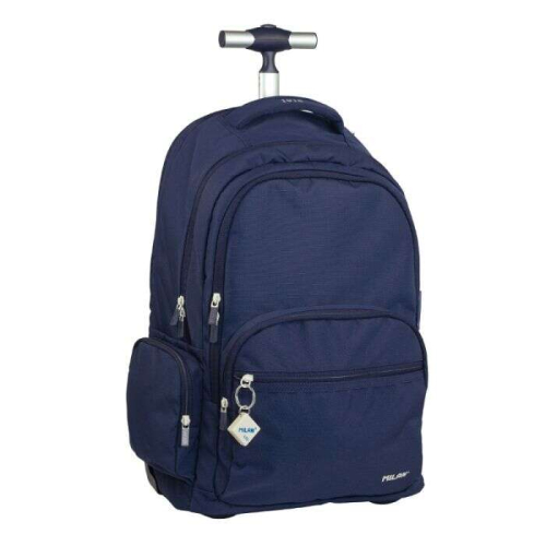 Milan Serie 1918 Mochila Escolar 25L con Carro Integrado y Mango Metalico Retractil - 3 Bolsos Delanteros + 2 Bolsos Laterales - Tamanho 46,5x30x