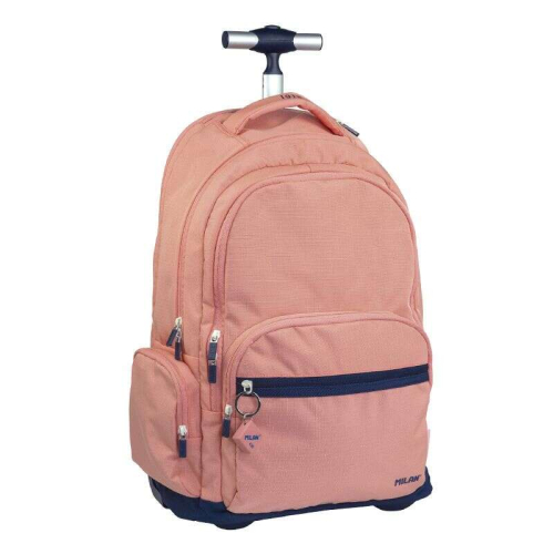 Milan Serie 1918 Mochila Escolar 25L con Carro Integrado y Mango Metalico Retractil - 3 Bolsos Delanteros + 2 Bolsos Laterales - Tamanho 46,5x30x