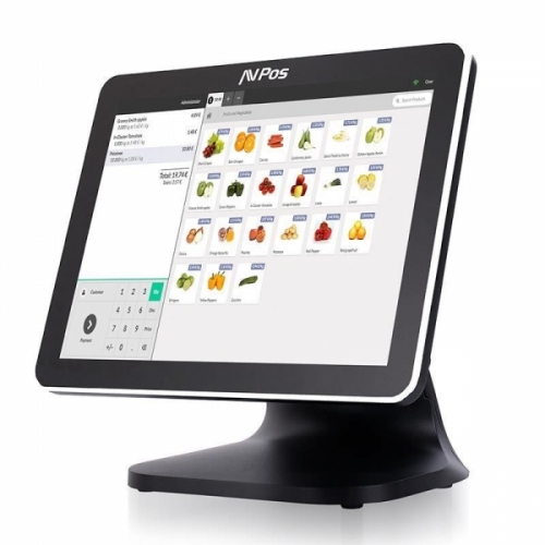 AVPos POS K5000 Alumínio 15 Touch - N100 - Memória de 8 GB - SSD de 128 GB - VGA e HDMI - Preto