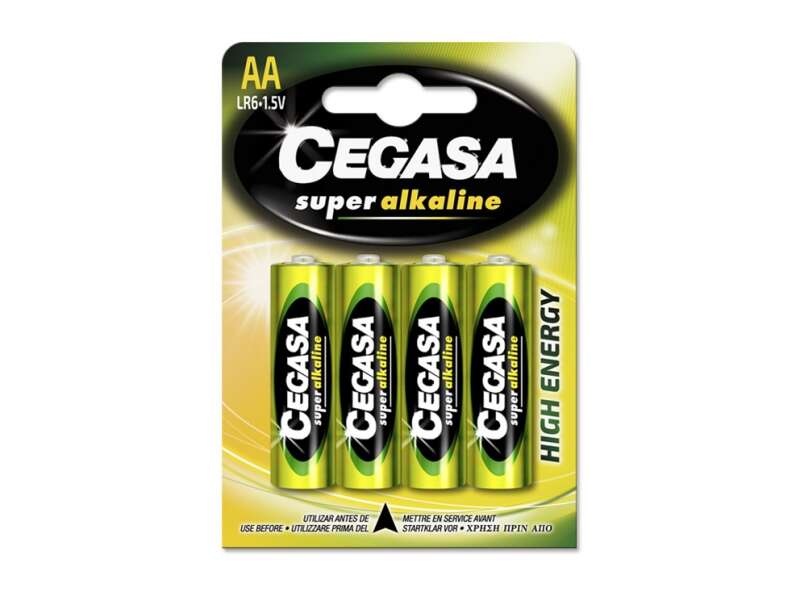 Cegasa Super Alkaline Pack de 4 Pilas LR6 AA - Alto Rendimiento - Fiabilidad - Tecnologia Avanzada