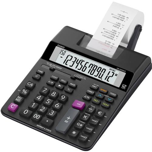Calculadora de secretária Casio HR-200RCE com impressora de 12 dígitos - Impressão a 2 cores - Função de reimpressão/impressão traseira