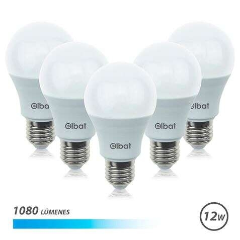Elbat Pack com 5 Unidades - Potência 12W - Lumens 1080 - Tipo de Luz 6500K Luz Fria - Casquilho E27
