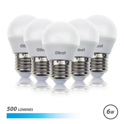Elbat Pack com 5 Lâmpadas LED G45 - 6W - 500Lm - E27 - Luz Fria - Branca