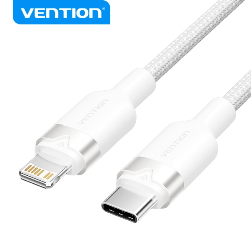 Vemtion Cabo de Carga USB-C/Lightning - Aluminio Trançado - 480Mbps - 3A - 27W Max - 2m - Branco