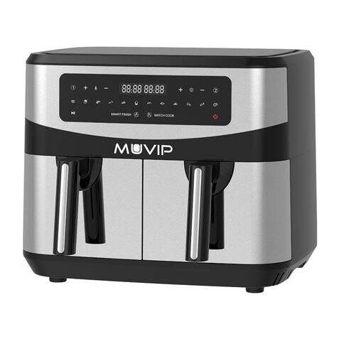 Fritadeira de Ar Quente Dupla Muvip 9 Litros 2600 W Ecrã Táctil - 12 Programas de Cozedura - Cinza