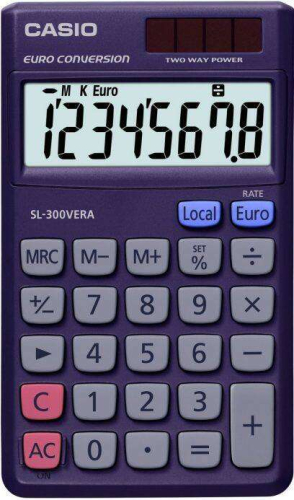 Casio SL-300VERA Calculadora de Bolsos - Tela LC Extragrande de 8 Digitos - Função Conversor de Euros - Azul Oscuro