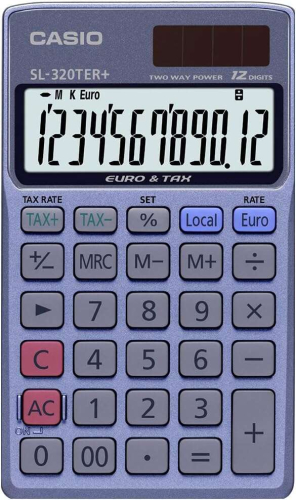 Casio SL-320TER+ Calculadora de Bolsos - Tela LC Extragrande de 12 Digitos - Função Conversor de Euros - Azul