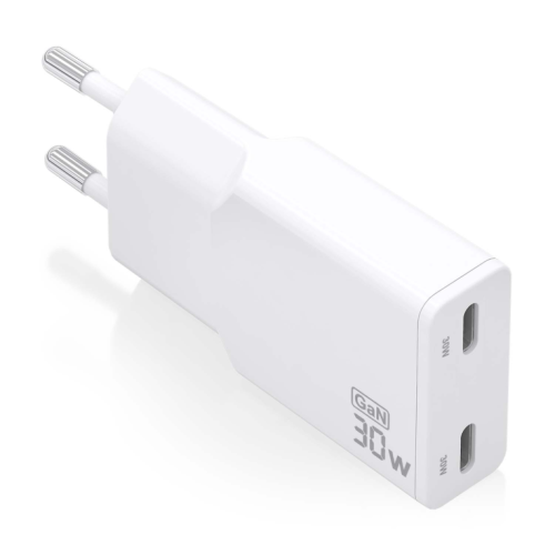 CARREGADOR AISENS GAN ULTRA DELGADO 30W 2XUSB-C PD3.0 QC4.0 BLANCO
