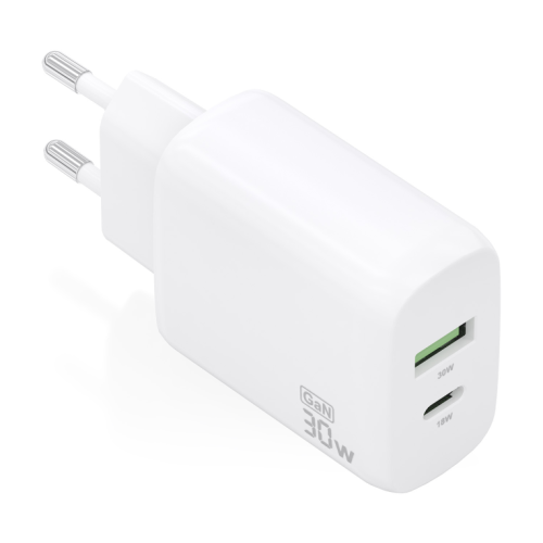 CARREGADOR AISENS GAN 30W,1XUSB-C PD3.0 QC4.0,1XUSB-A QC3.0,BLANCO