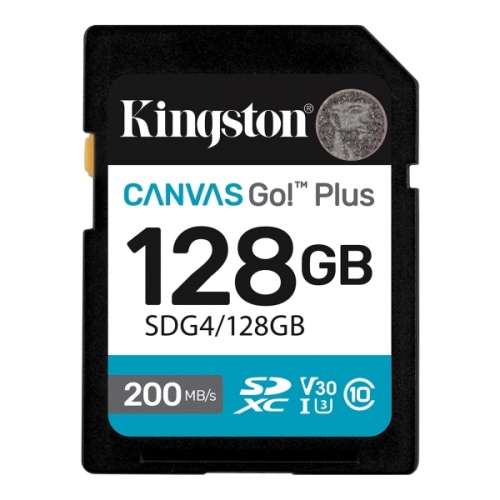 Cartão KINGSTON 128GB SDXC Canvas Go Plus Gen4 200MB/s C10 UHS-I U3 V30