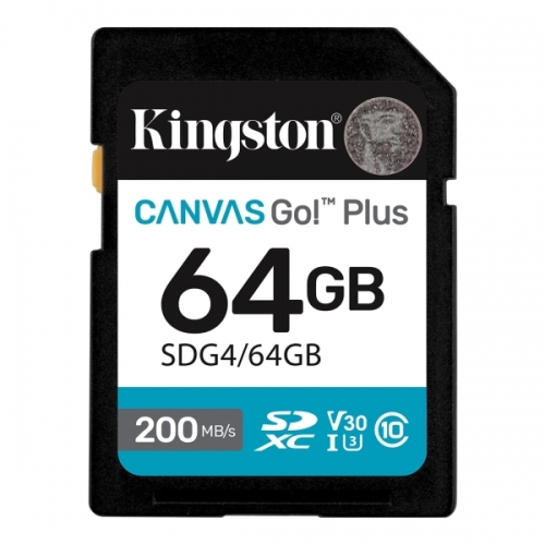 Cartão Kingston SDXC 64 GB UHS-I U3 V30 Classe 10 200 MB/s Canvas Go Plus