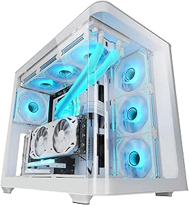 MARS GAMING MC-FUSION ATX COMPUTER CASE CONTINUOUS TEMPERED GLASS ROUNDED EDGES FULL WATERCOOLING SUPPORT WHITE