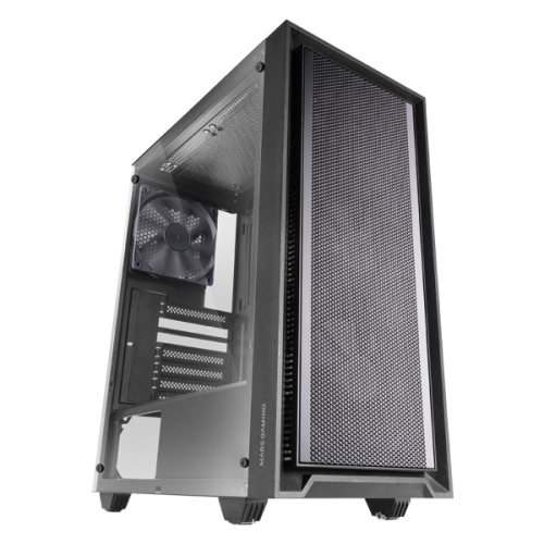 MARS GAMING MC-PMAX ATX COMPUTER CASE 4X120MM FDB FANS FRONT MESH TEMPERED GLASS SIDE PANEL DUAL CHAMBER DESIGN BLACK