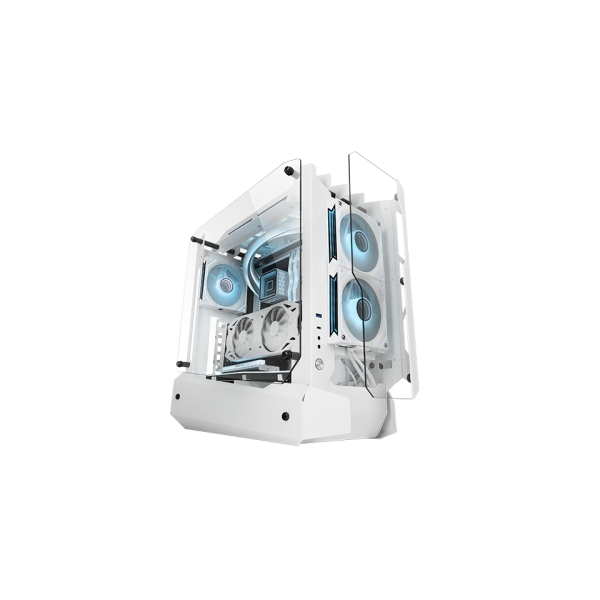 MARS GAMING MC-EDGE OPEN AIR ATX COMPUTER CASE TRIPLE TEMPERED GLASS PANELS Branco