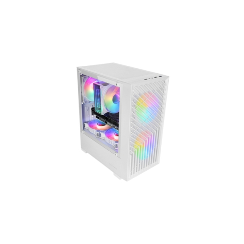 MARS GAMING MC-VORTEX MATX COMPUTER CASE GEOMETRIC MESH FRONT &TEMPERED GLASS SIDE PANEL 3X FRGB FANS DUAL CHAMBER DESIGN WHITE