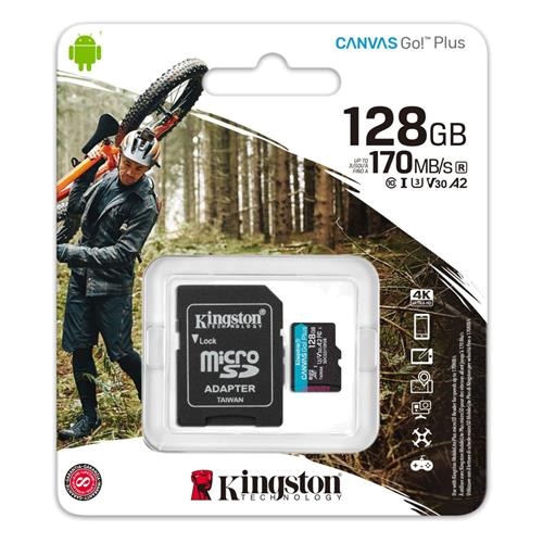 MICRO SD Kingston Canvas Go Plus 128GB class10 UHS-I U3 V30 A2(170MB/s-90MB/s)