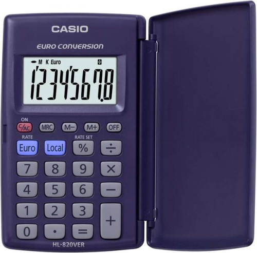 Casio HL820VER Calculadora com Tampa - Função Conversor de Euros - Tela LCD de 8 Digitos - Azul