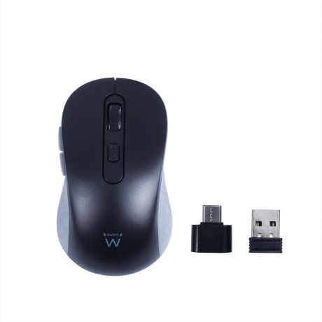 EWENT RATO WIRELESS SILENT C/ADAPT USB-C BLACK 1600DPI