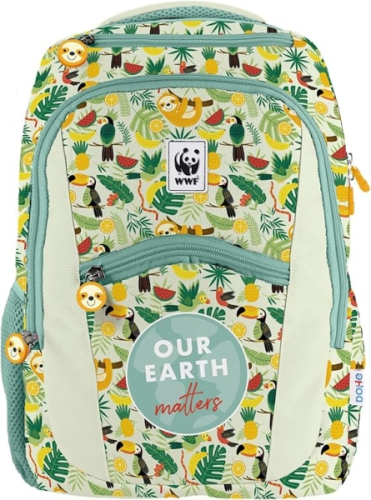 Dohe WWF Tropic Mochila Escolar - Compartimento Principal con Bolso Acolchado - Bolsos Laterales para Bebidas - Espalda Acolchada - Doble Asa Su