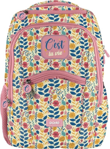 Dohe C`est la Vie Mochila Escolar - Compartimento Principal con Bolso Acolchado - Bolsos Laterales para Bebidas - Espalda Acolchada - Doble Asa