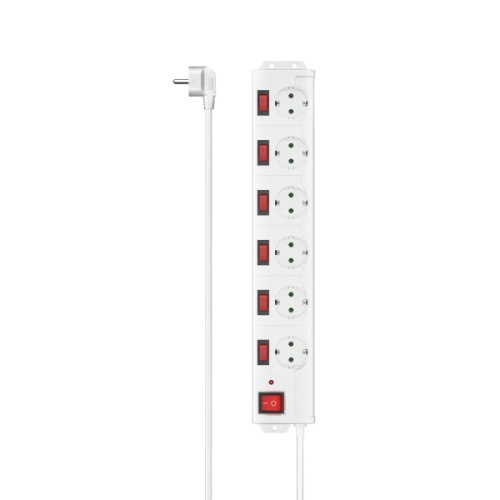 Extensão Eléctrica 6 Tomadas com Interruptor Geral e Individual,1,4M,Branco