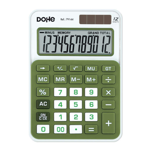 Dohe Calculadora Electronica de 12 Digitos - Alimentação Solar e a Pilas - 4 Teclas de Memoria - Desliga Automaticamente - Teclas de Gran Formato - F