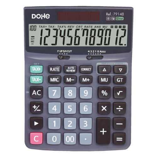 Dohe Calculadora Electronica de Mesa - Tela LCD de 12 Digitos - Alimentação Solar e a Pilas - Teclas de Gran Tamaño