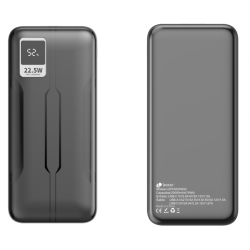 LEOTEC Powerbank 20000MAH 22,5W PD20W PRETO (1 USB-C+2USB-A INC USB-A A USB-C)